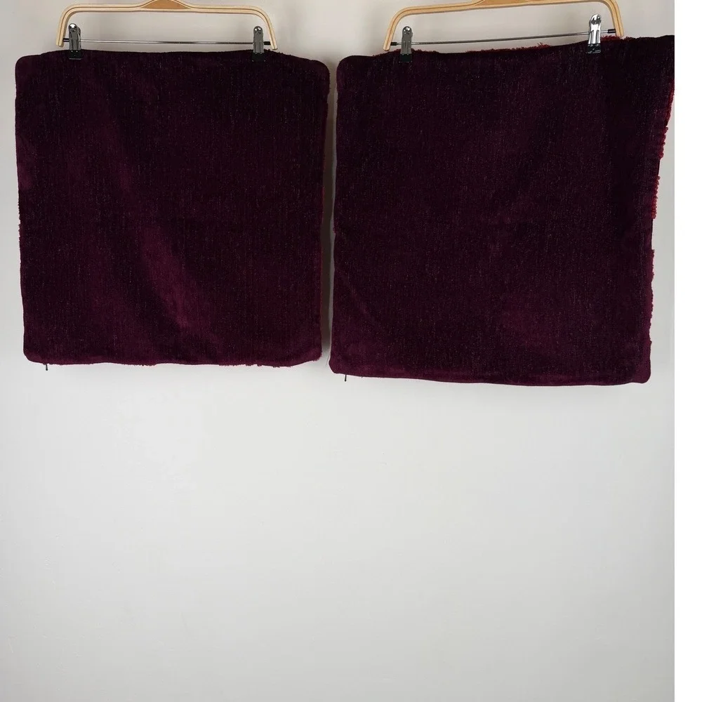 Pottery Barn Set of 2  Burgundy Red Damask Texture 22x22 Pillow Covers
